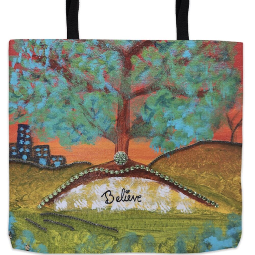 XL Quality Tote Bag with Original Print of "Believe" by Butterfly Rising Designs
